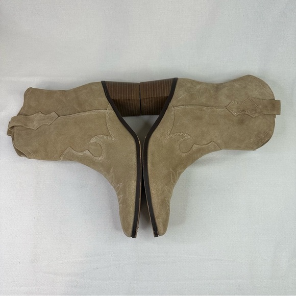 Zara Split Suede Embroidered Heel Cowboy Boot Tan 10 - Picture 8 of 16